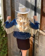 Jacket, Western Cut Denim with Rhinestone Fringe - Style HC792