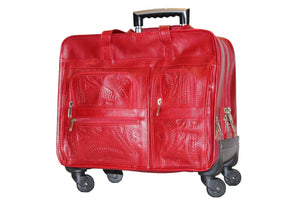 Briefcase, Roller in Hand Tooled Leather, Four Wheels, Multi Colors 4824, SALE!