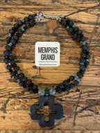 Necklace, Lava Cross Pendant with Two Strands of Lava Beads, 287A
