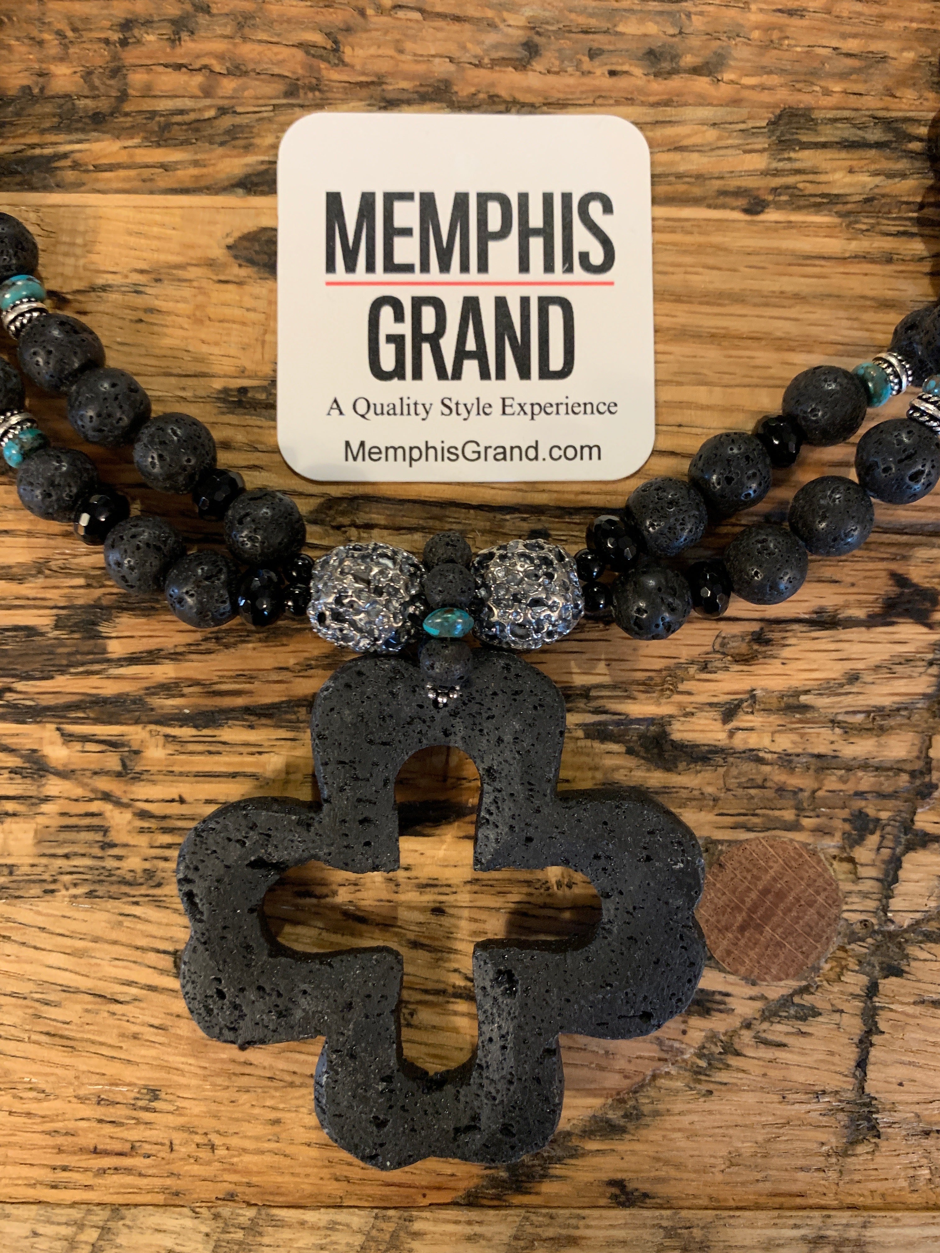 Necklace, Lava Cross Pendant with Two Strands of Lava Beads, 287A