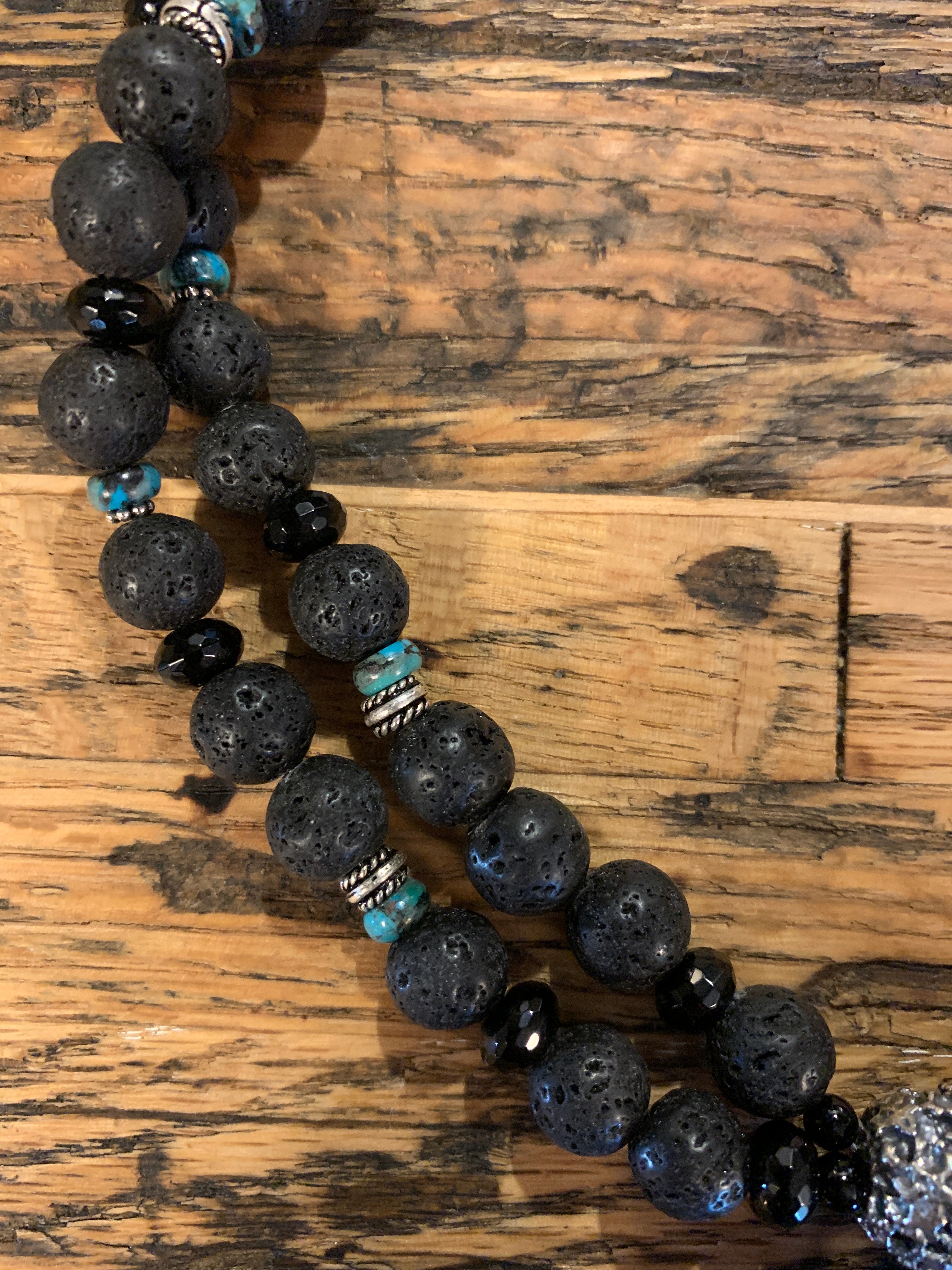 Necklace, Lava Cross Pendant with Two Strands of Lava Beads, 287A