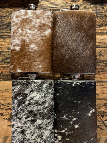 Flask, 10 oz Stainless Steel wrapped in Cowhide, SALE!