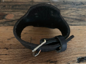 Cuff, White Buffalo Turquoise Slab with Rope Edge on Leather Cuff