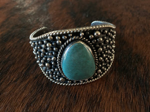 Cuff, Turquoise Slab with Dot Silver