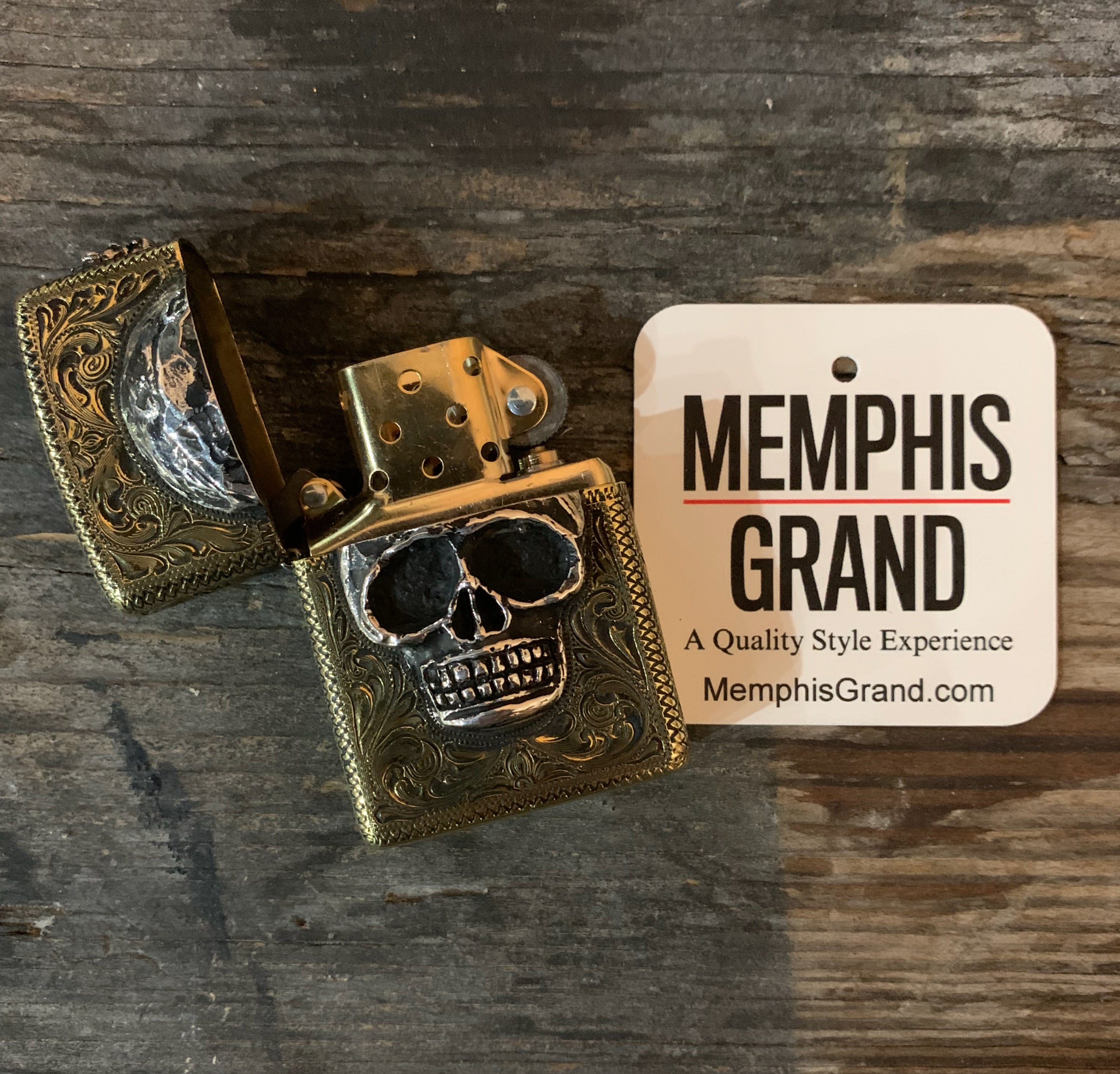 Zippo Lighter with Sterling Silver Skulls, Engraved Custom Brass Armor