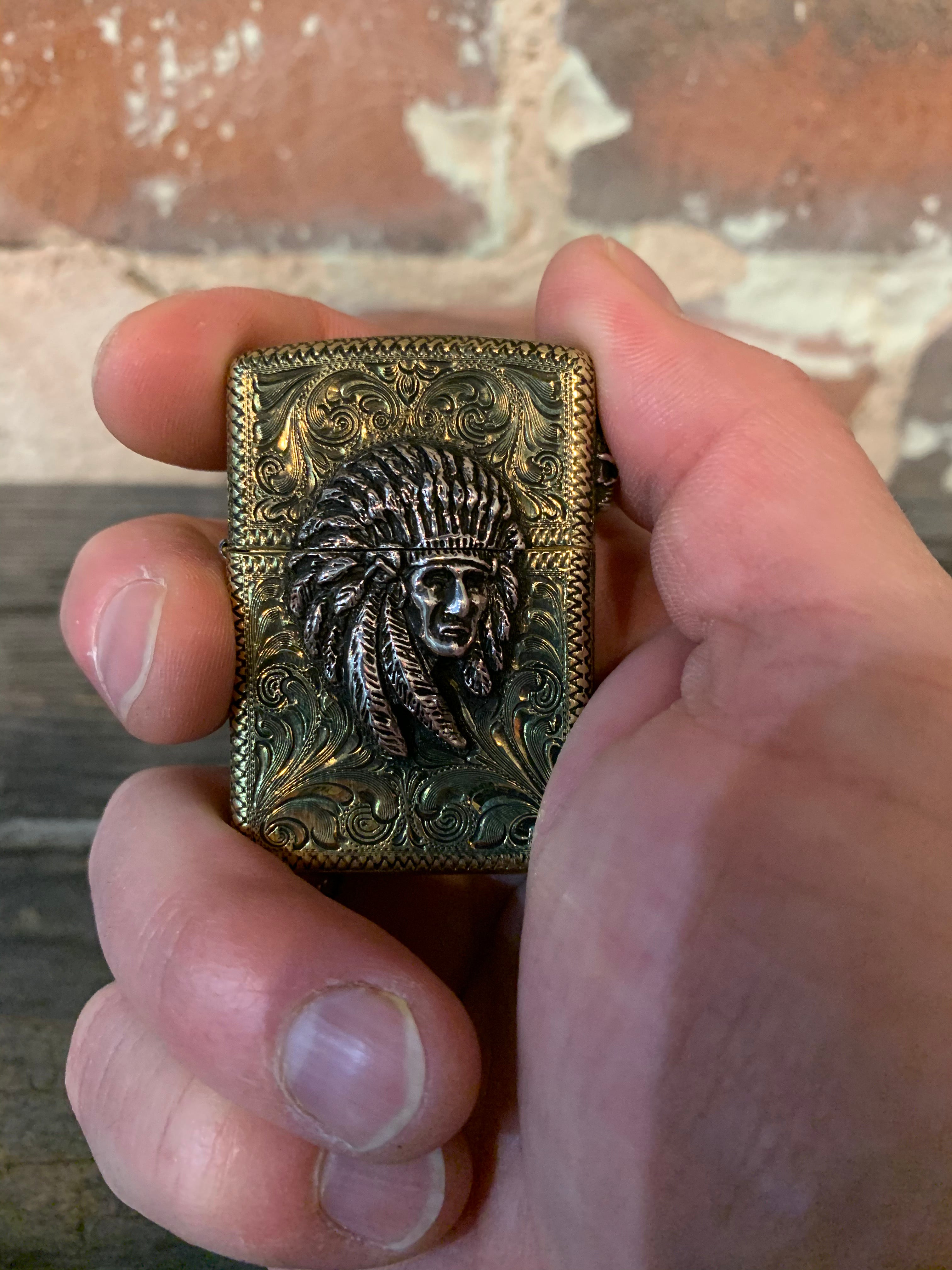 Unique Engraved Brass Armor Zippo with Chief Design