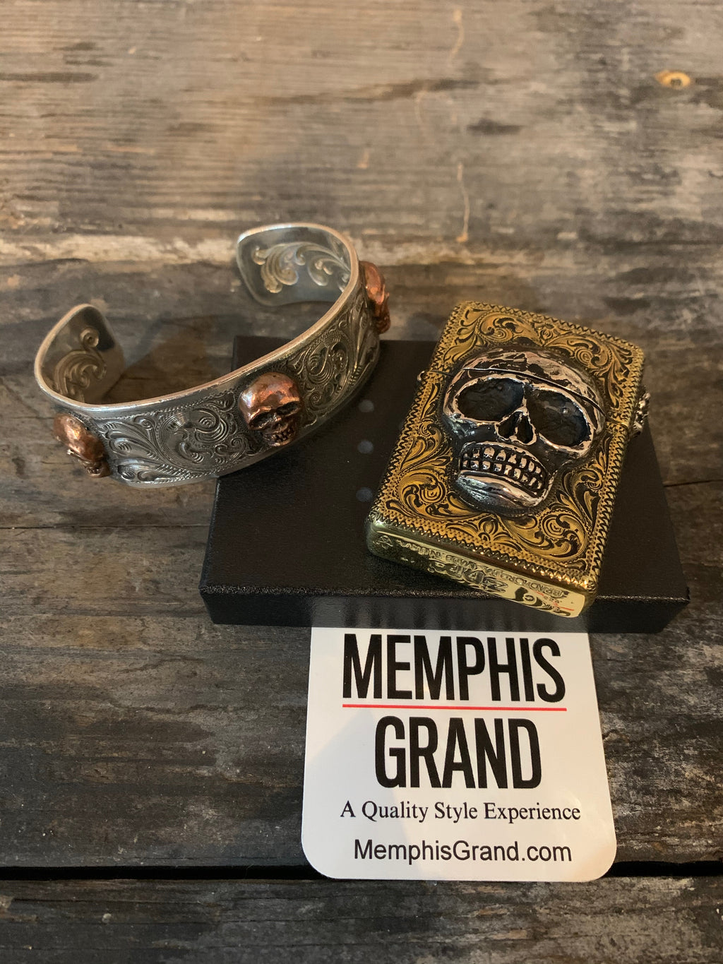 Zippo Lighter with Sterling Silver Skulls, Engraved Custom Brass Armor