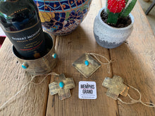 Wine Bottle Coaster, Stamped Rustic Silver Wine Coaster with Turquoise and Bottle Ornament