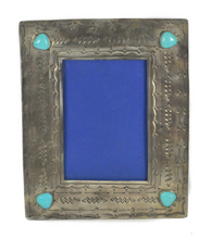 Frame, 4"x6" Vintage Stamped Silver with Turquoise Stones