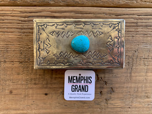 Matchbox Cover, Vintage Stamped Silver with Turquoise
