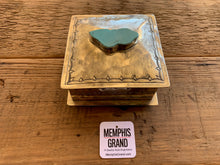 Box, Vintage Silver Stamped Square Box with Turquoise Slab
