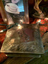 Box, Vintage Silver Stamped Square Box with Bronco Icon