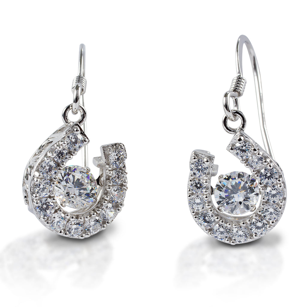Earrings, Horseshoe Dancing Stone Dangles in Sterling Silver