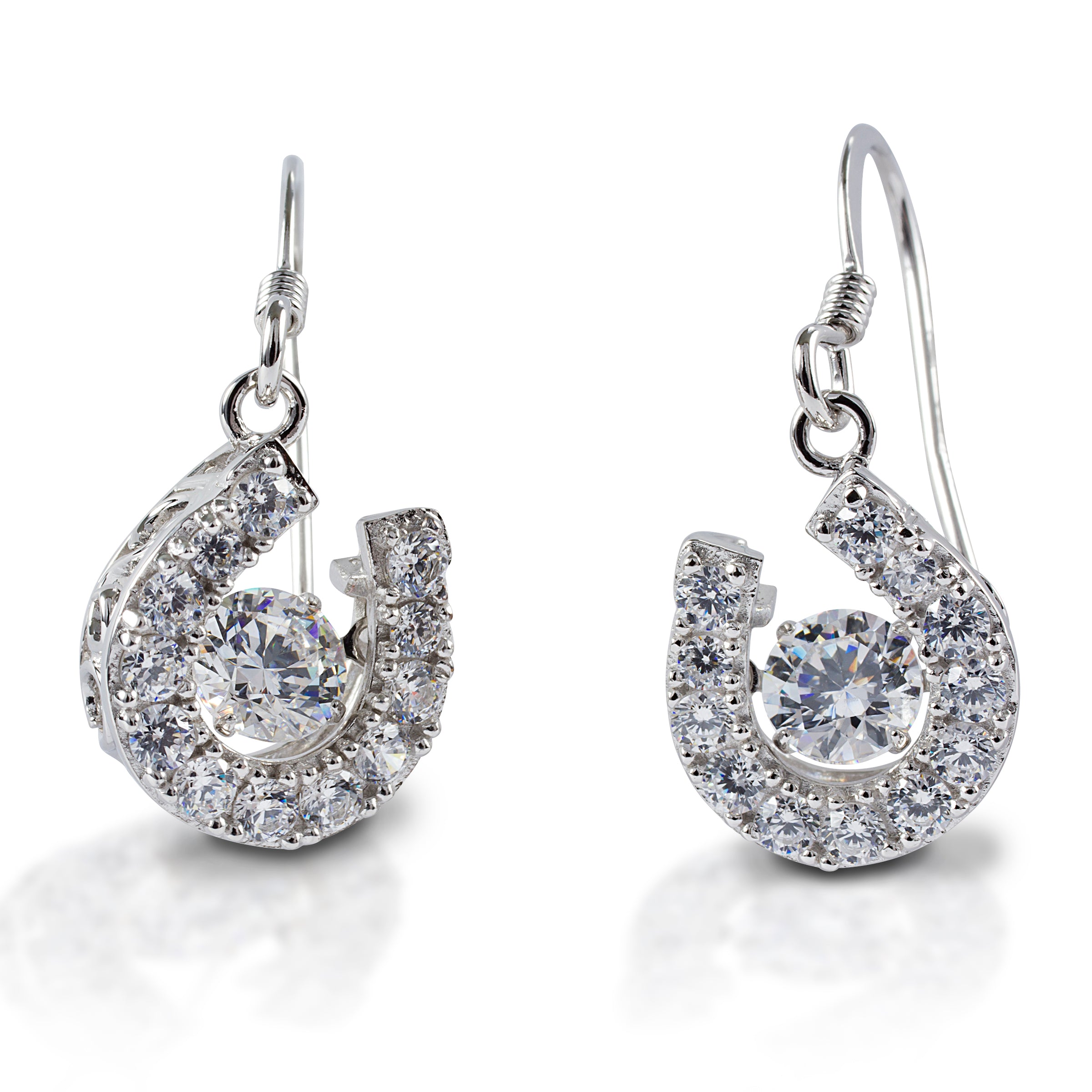 Earrings, Horseshoe Dancing Stone Dangles in Sterling Silver
