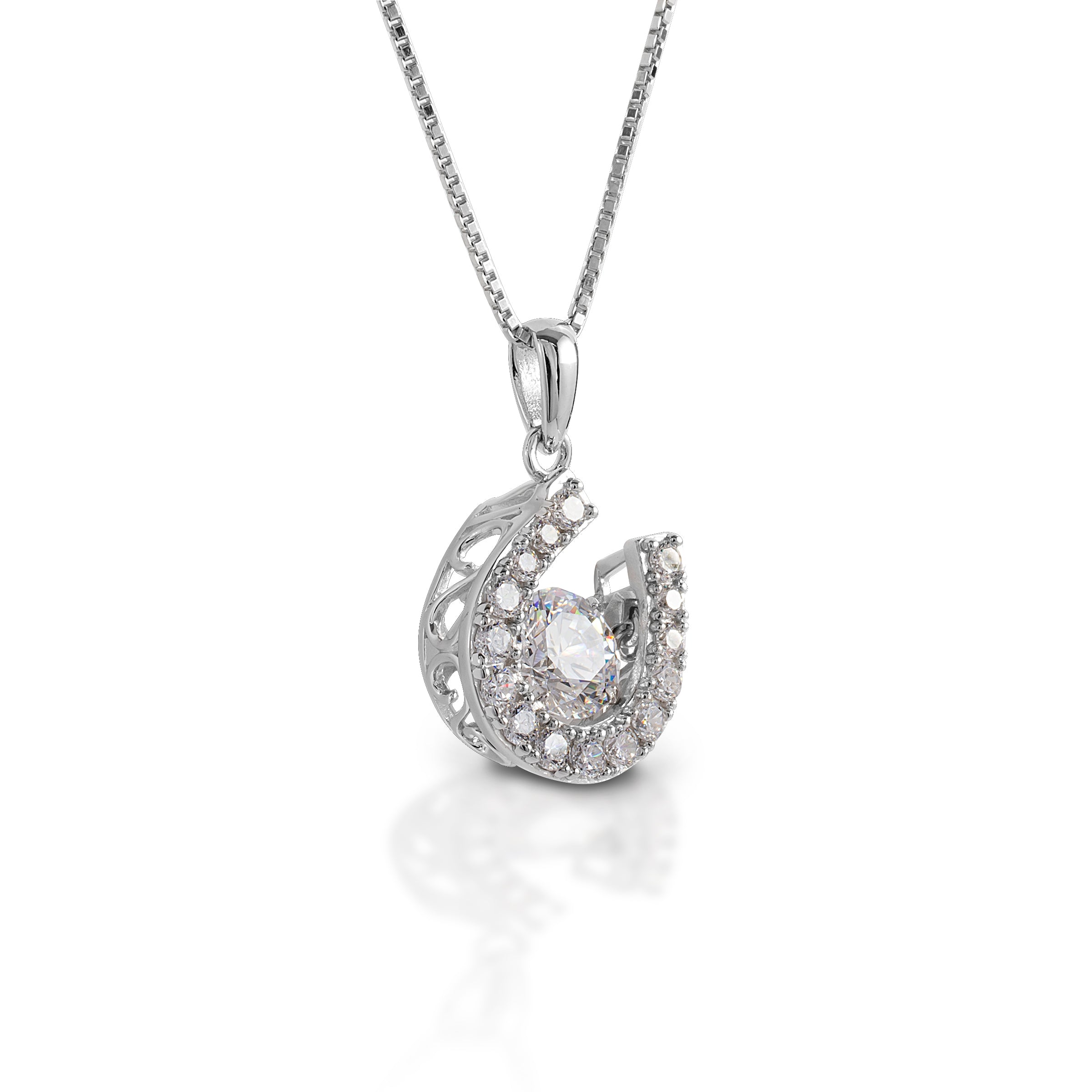 Necklace, Horseshoe Dancing Stone Pendant in Sterling Silver