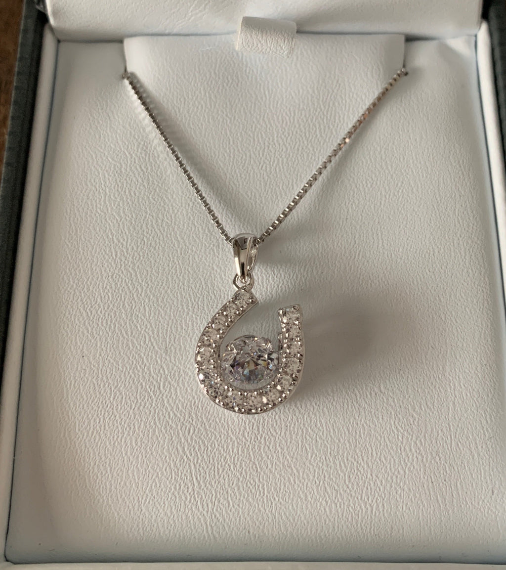 Necklace, Horseshoe Dancing Stone Pendant in Sterling Silver