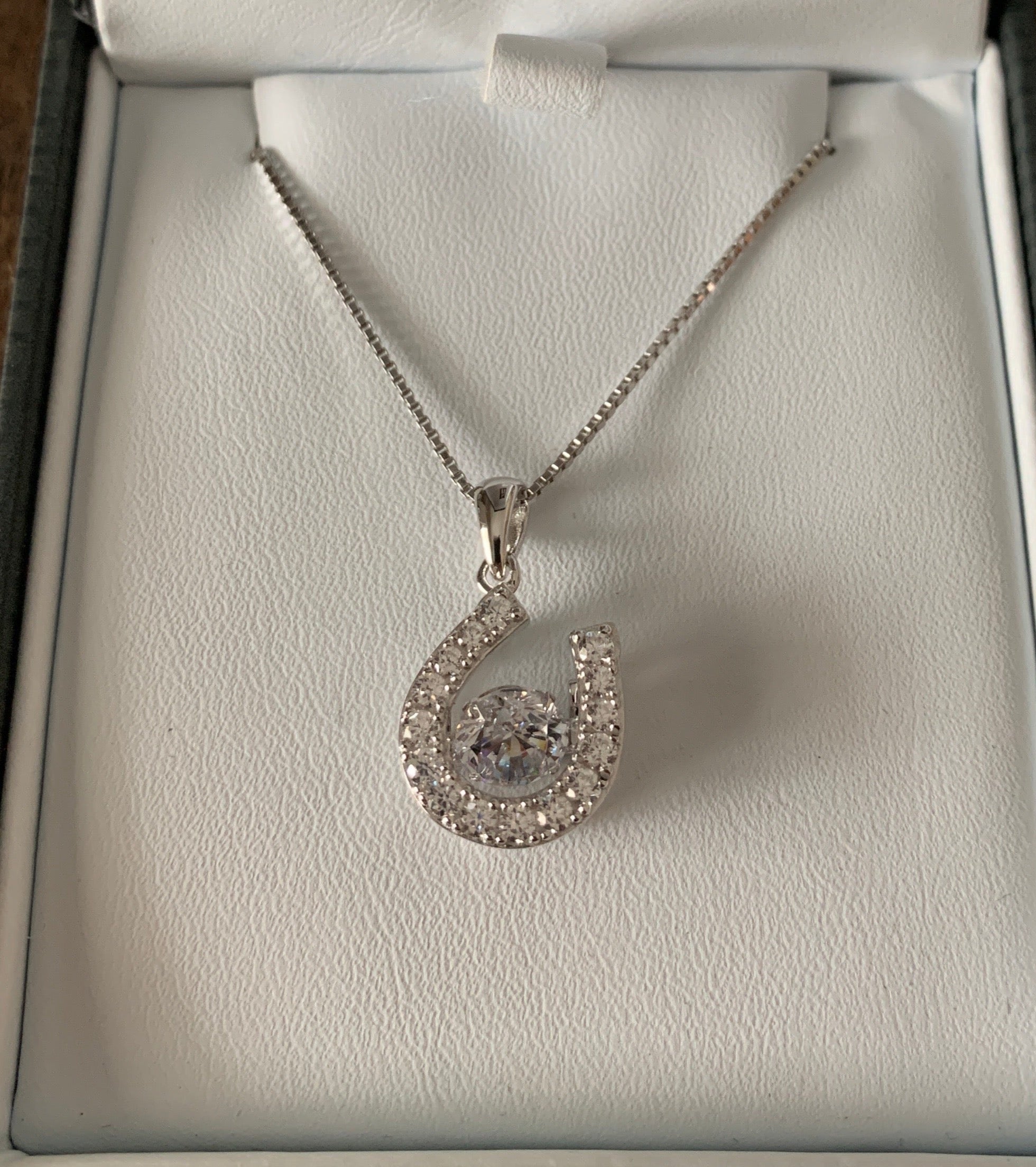Necklace, Horseshoe Dancing Stone Pendant in Sterling Silver