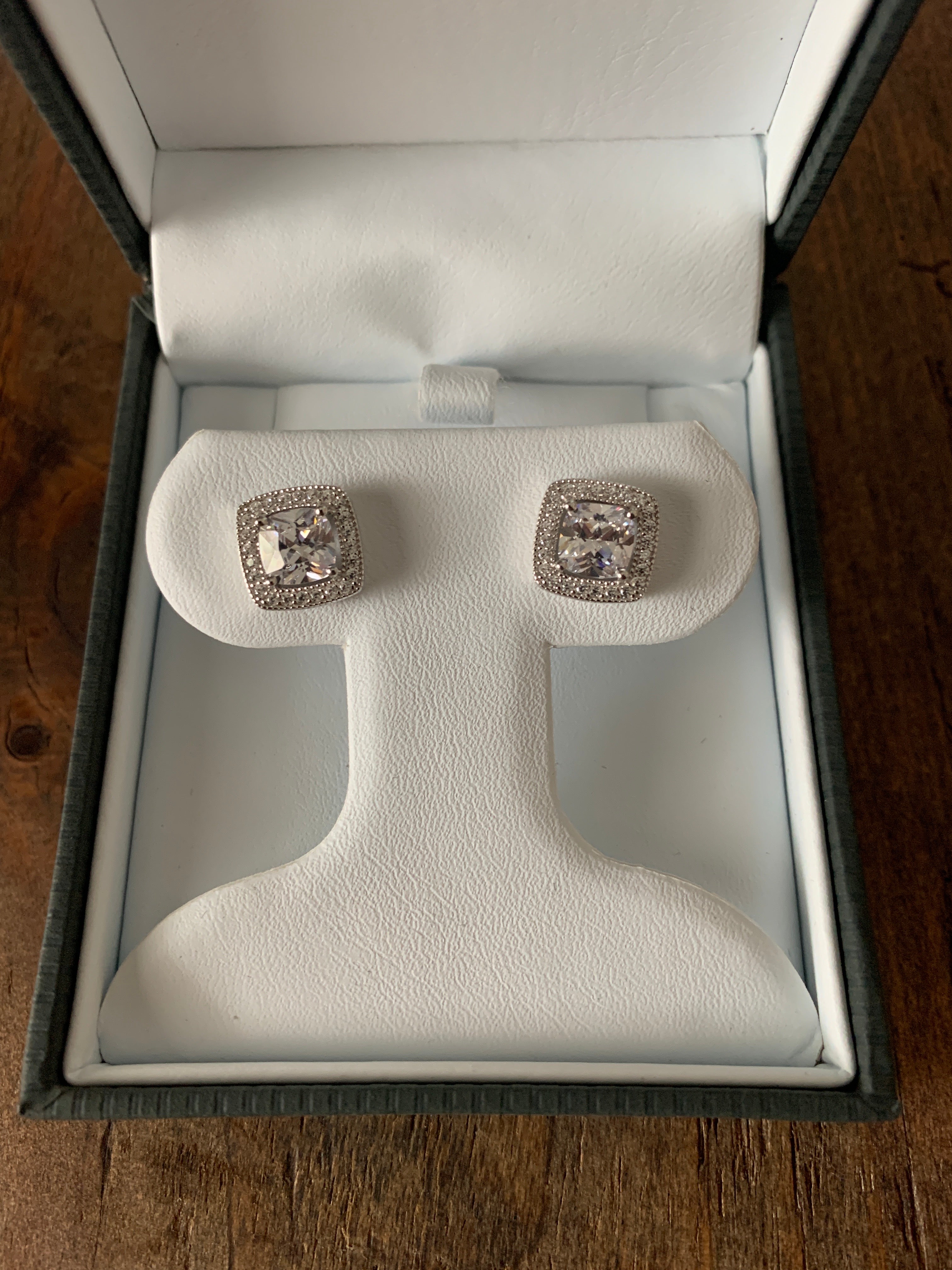 Necklace, Square Bezel Set Pavé Pendant in Sterling Silver