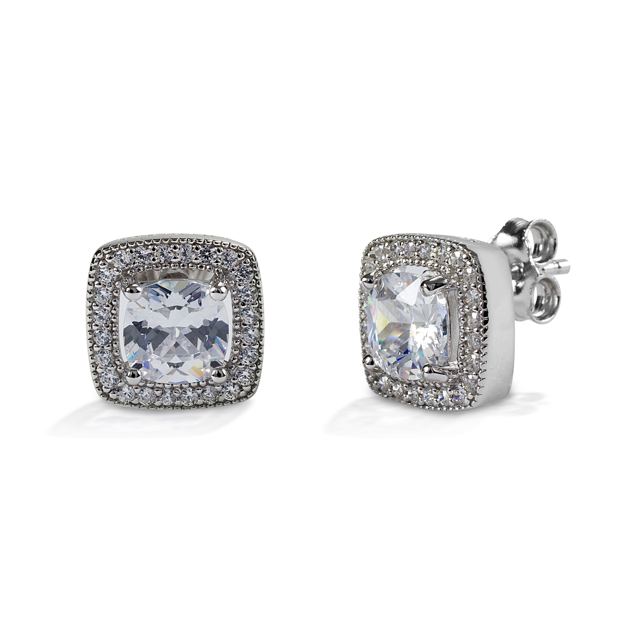 Earrings, Square Bezel Set Pavé Earrings in Sterling Silver