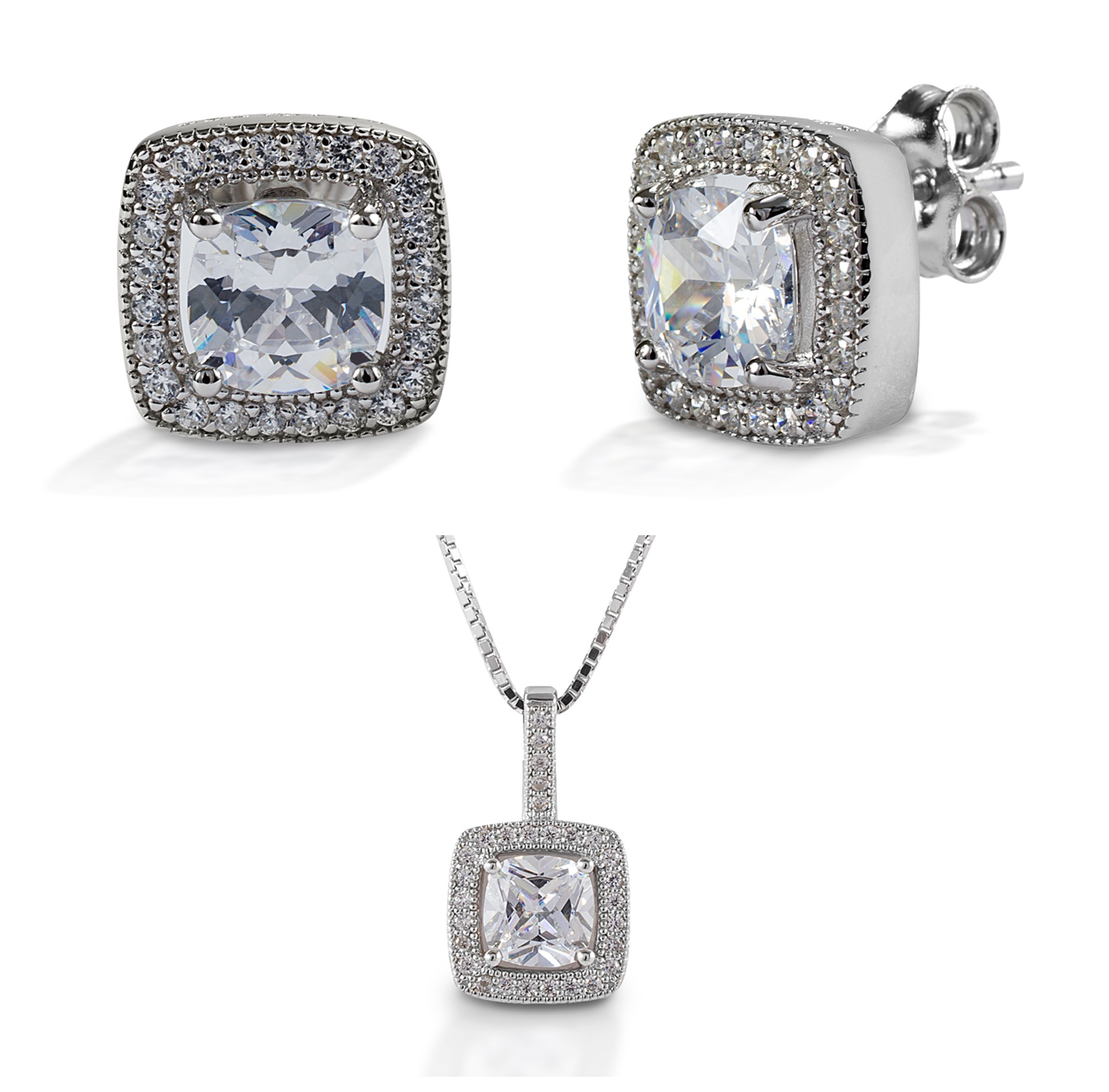 Earrings, Square Bezel Set Pavé Earrings in Sterling Silver