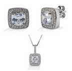 Necklace, Square Bezel Set Pavé Pendant in Sterling Silver