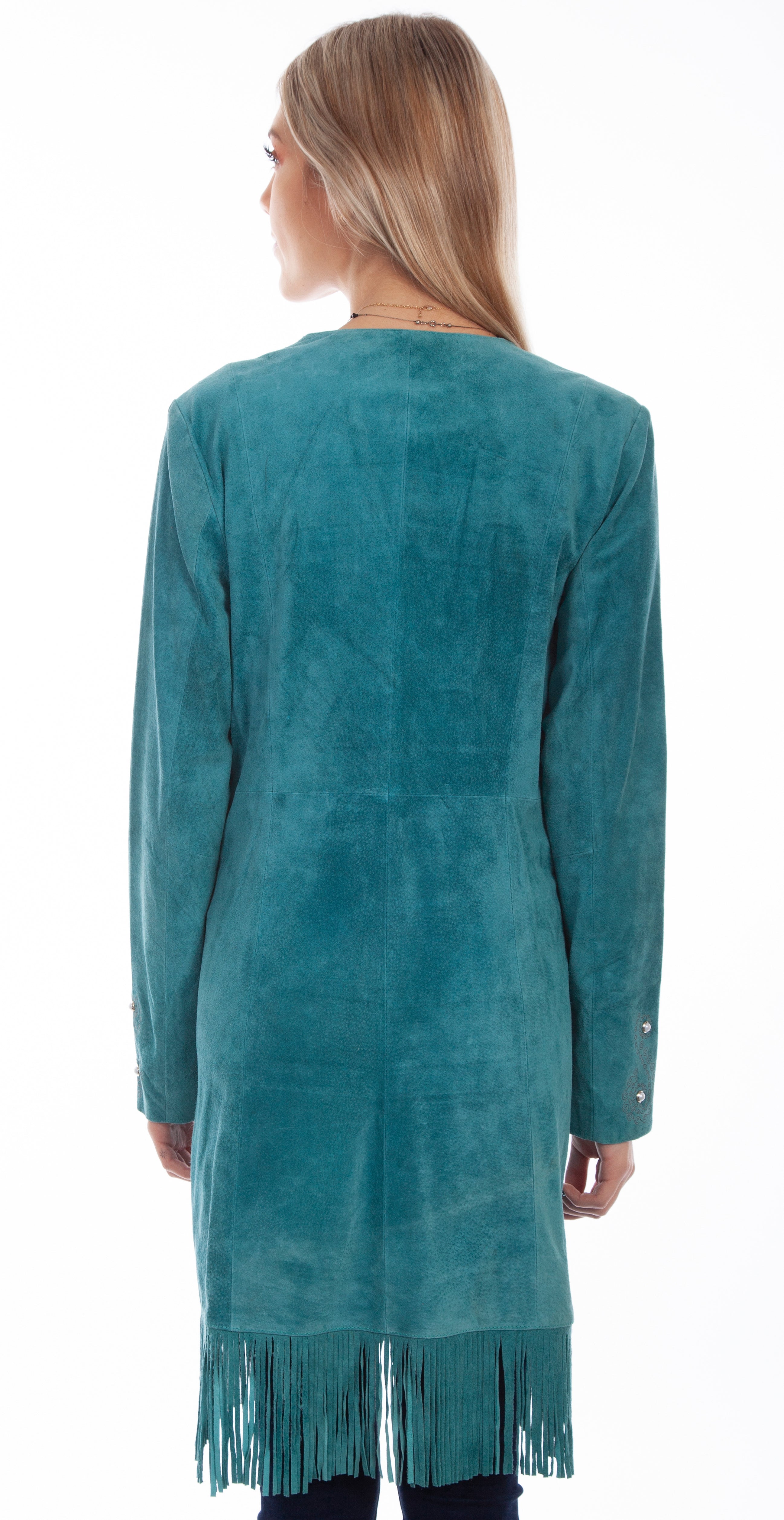 Jacket, Long Embroidered Suede Leather with Fringe & Studs - Style L165