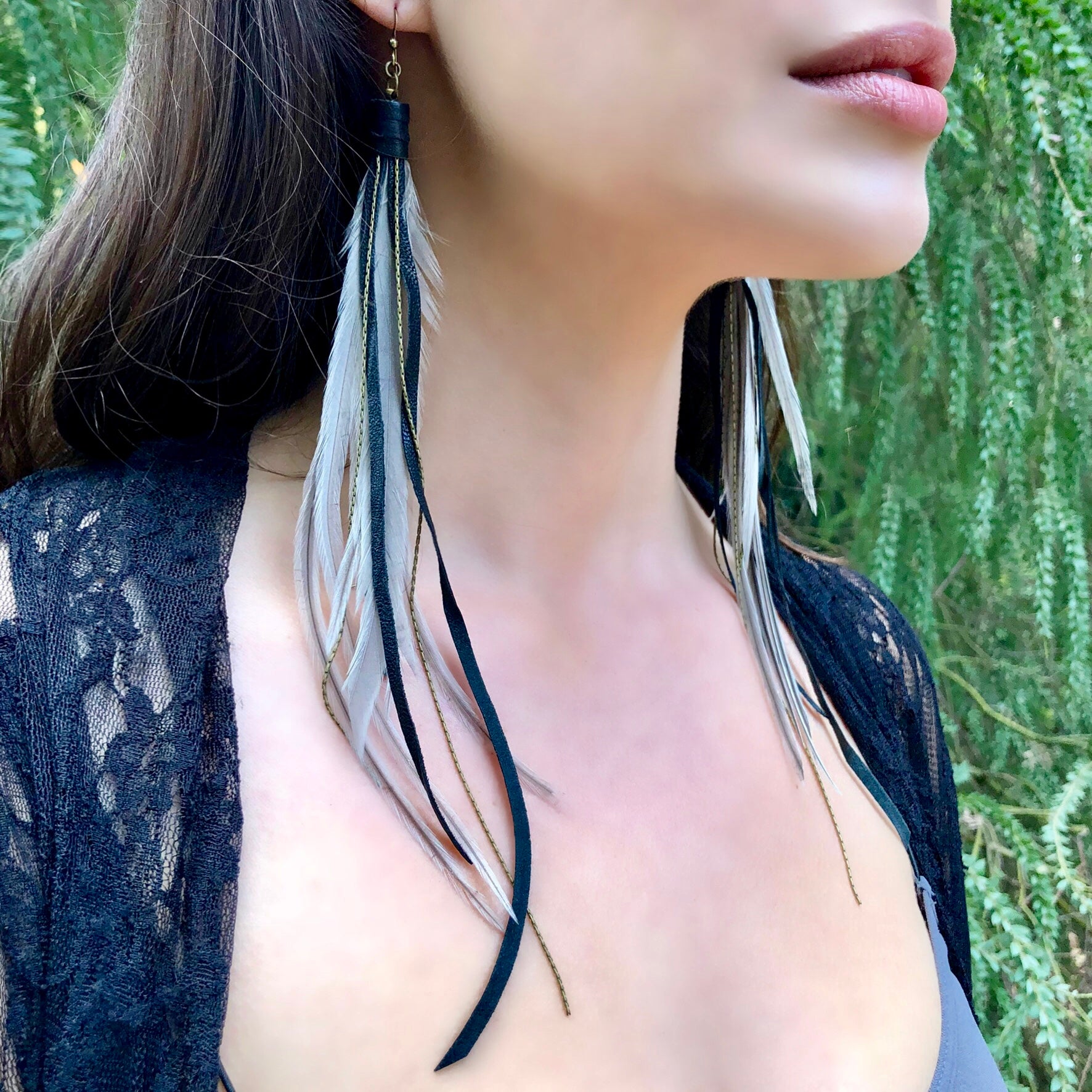Leather and Feather Earrings Made in USA