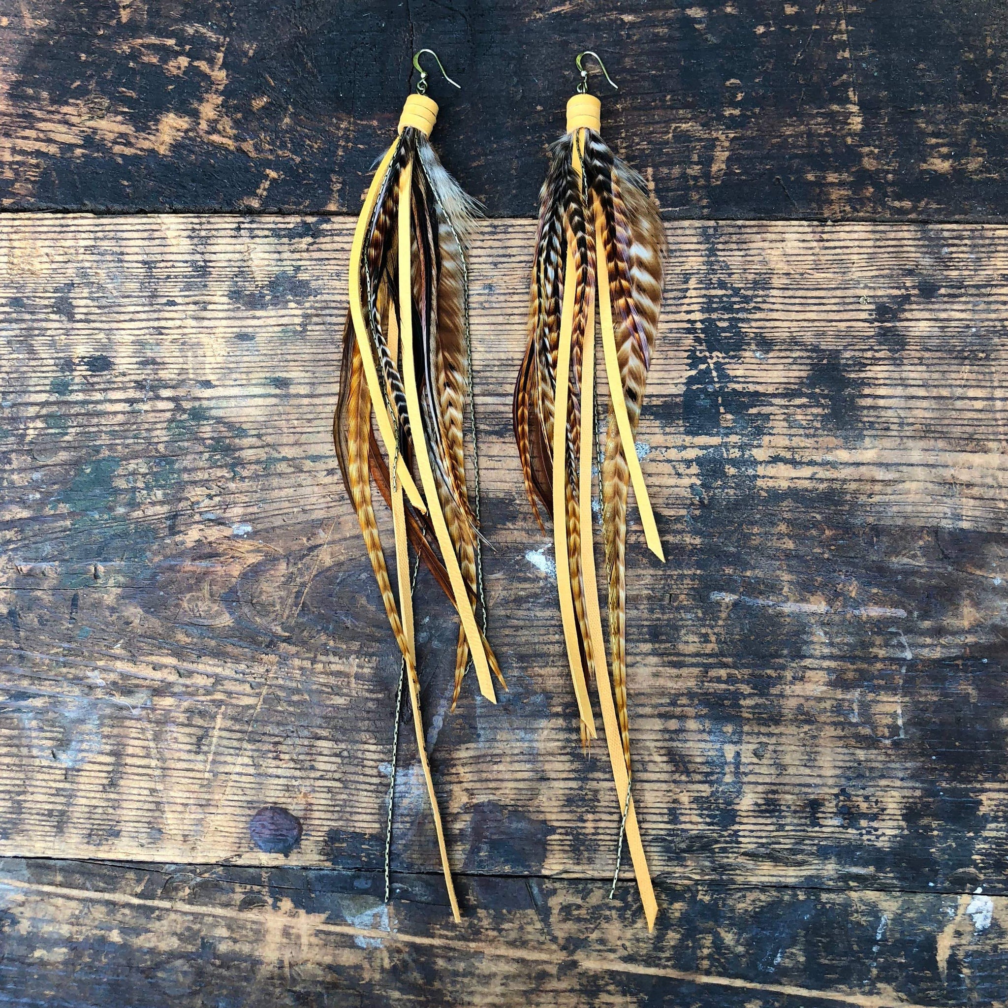 Leather Feather Fringe Earrings - Beige with gold and crystal – Laborde  Designs | Handmade Jewelry
