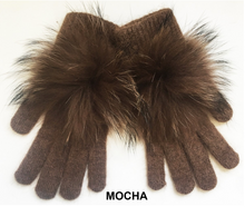 Gloves, Angora Wool with Genuine Fur Pom, Multiple Colors - Style GL04