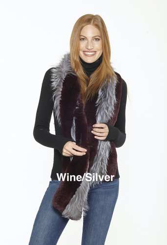 Linda-Richards-New-York-Fur-Fashion-Rex-Rabbit-Scarf-with-Silver-Fox-Trim-Worn-by-a-Beautiful-Woman-RX86SF