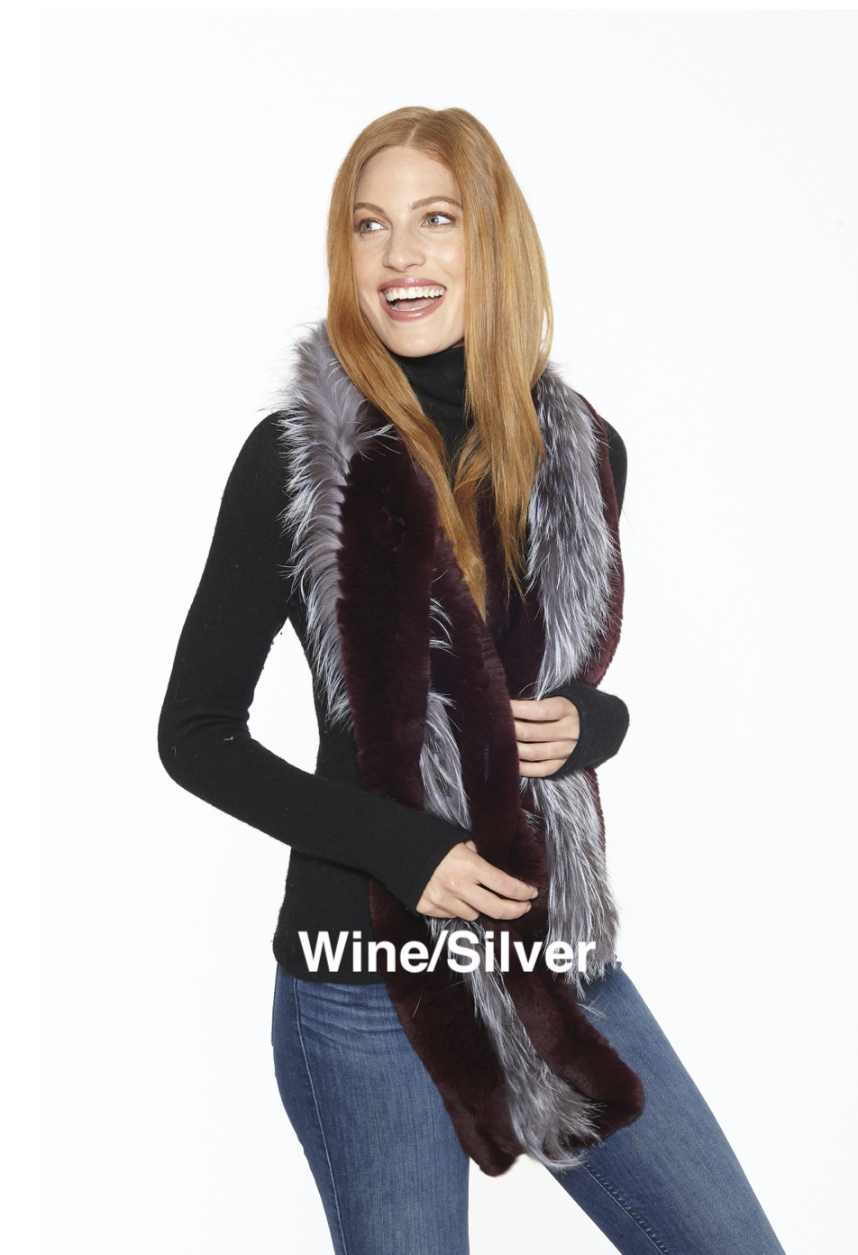 Linda-Richards-New-York-Fur-Fashion-Rex-Rabbit-Scarf-with-Silver-Fox-Trim-Worn-by-a-Beautiful-Woman-RX86SF