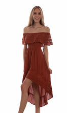 Dress, Hi-Lo Off Shoulder Cotton with Lace Detail