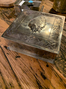 Box, Stamped Square Rustic Silver Box with Chief Icon