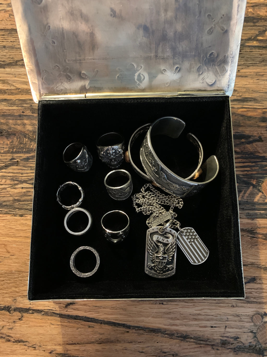 Box, Stamped Square Rustic Silver Box with Chief Icon