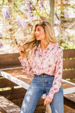 Blouse, Western Vintage Rose Print with Snaps and Fringe