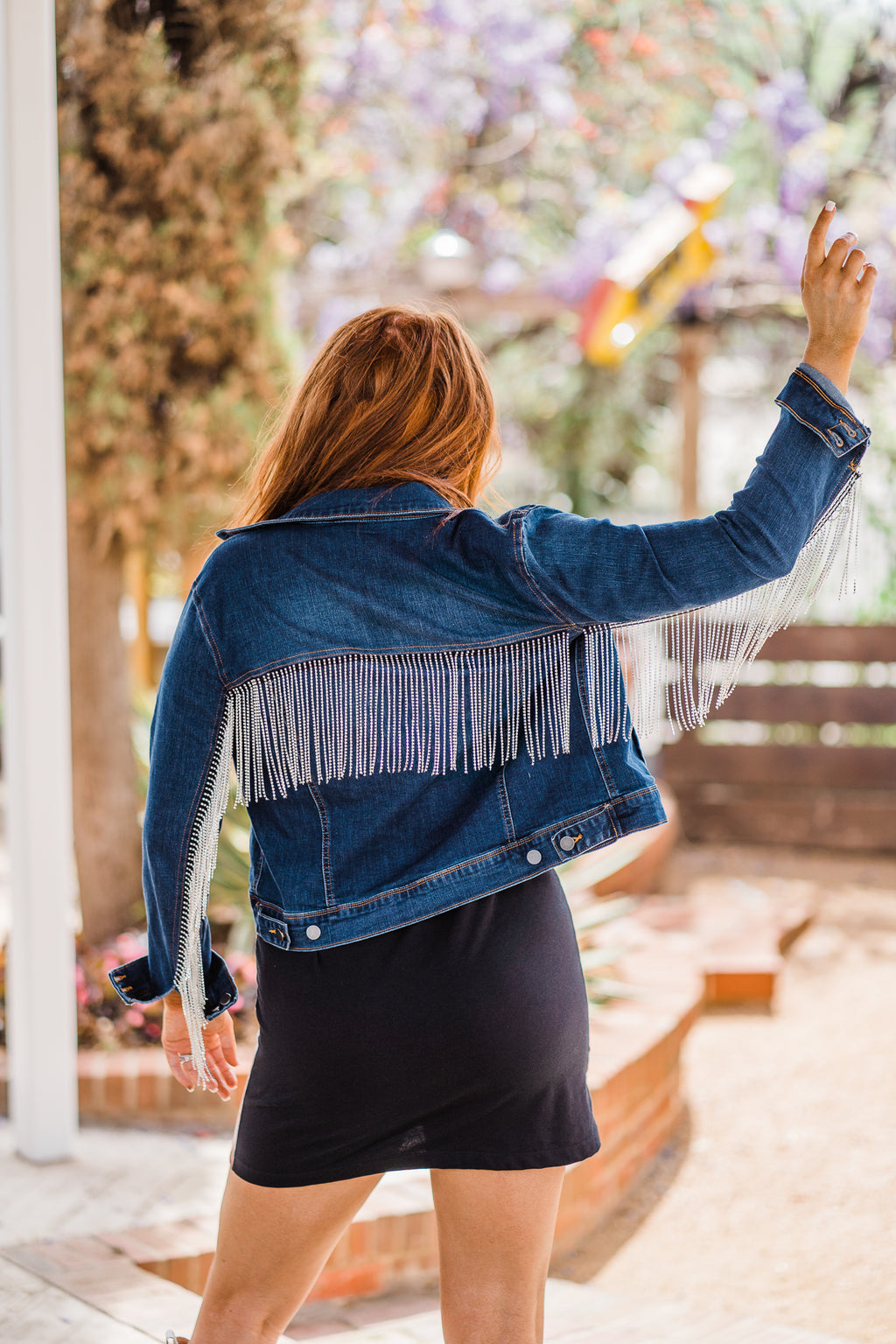 Jacket, Western Cut Denim with Rhinestone Fringe - Style HC792