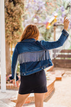 Jacket, Western Cut Denim with Rhinestone Fringe - Style HC792