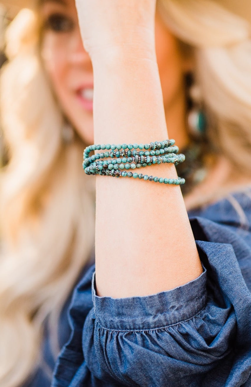 Bracelet, Turquoise Five Strands w/ Sterling Beads - Style 323AB