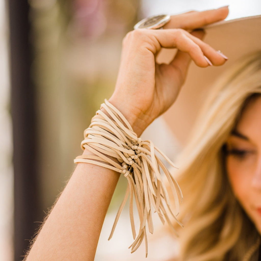 Cuff, Multi Strand Deerskin Leather Cuff in Cream - SALE!