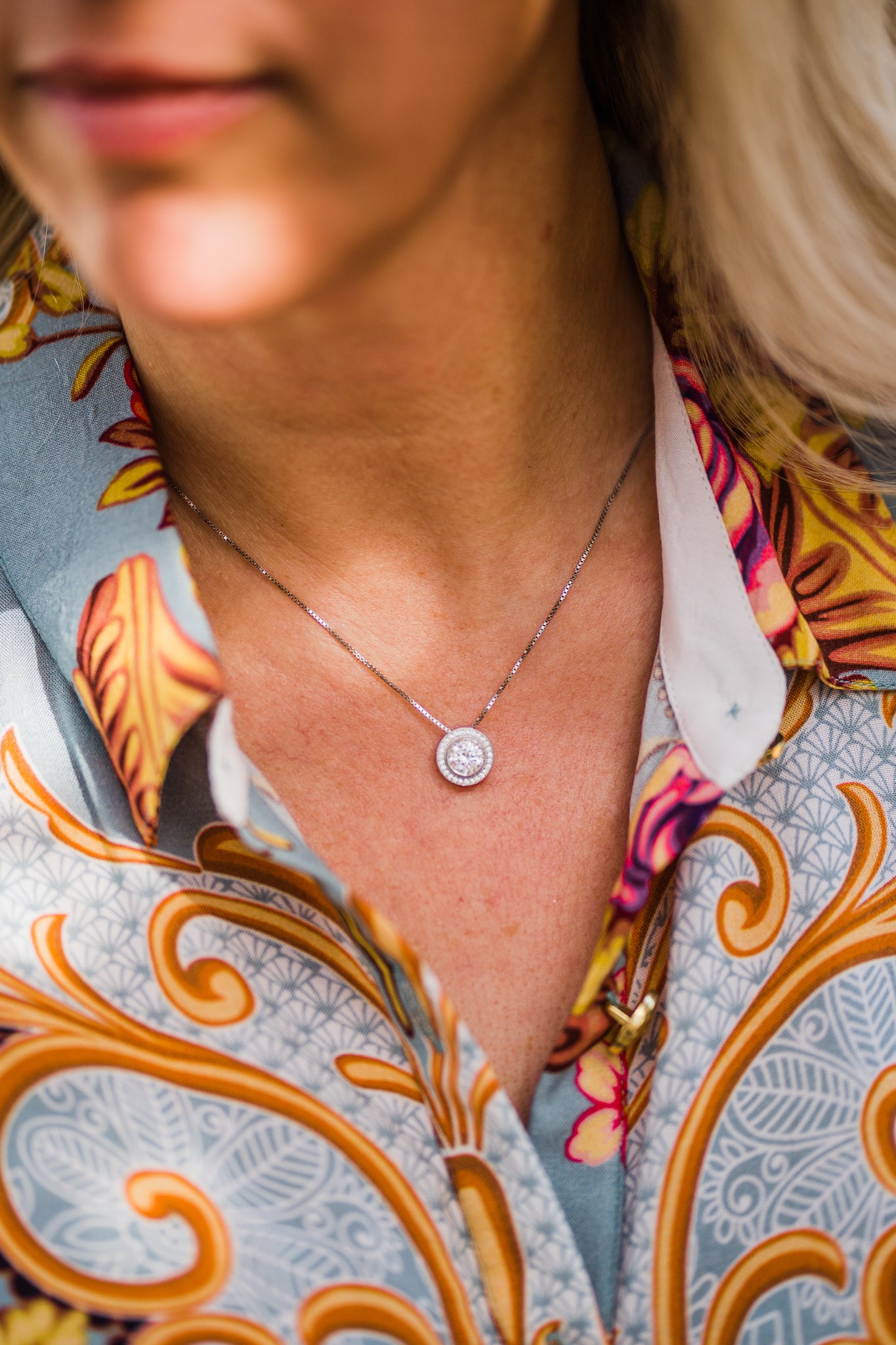 Necklace, Round Bezel Set Pavé Pendant in Sterling Silver - Sale!