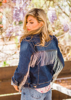 Jacket, Western Cut Denim with Rhinestone Fringe - Style HC792