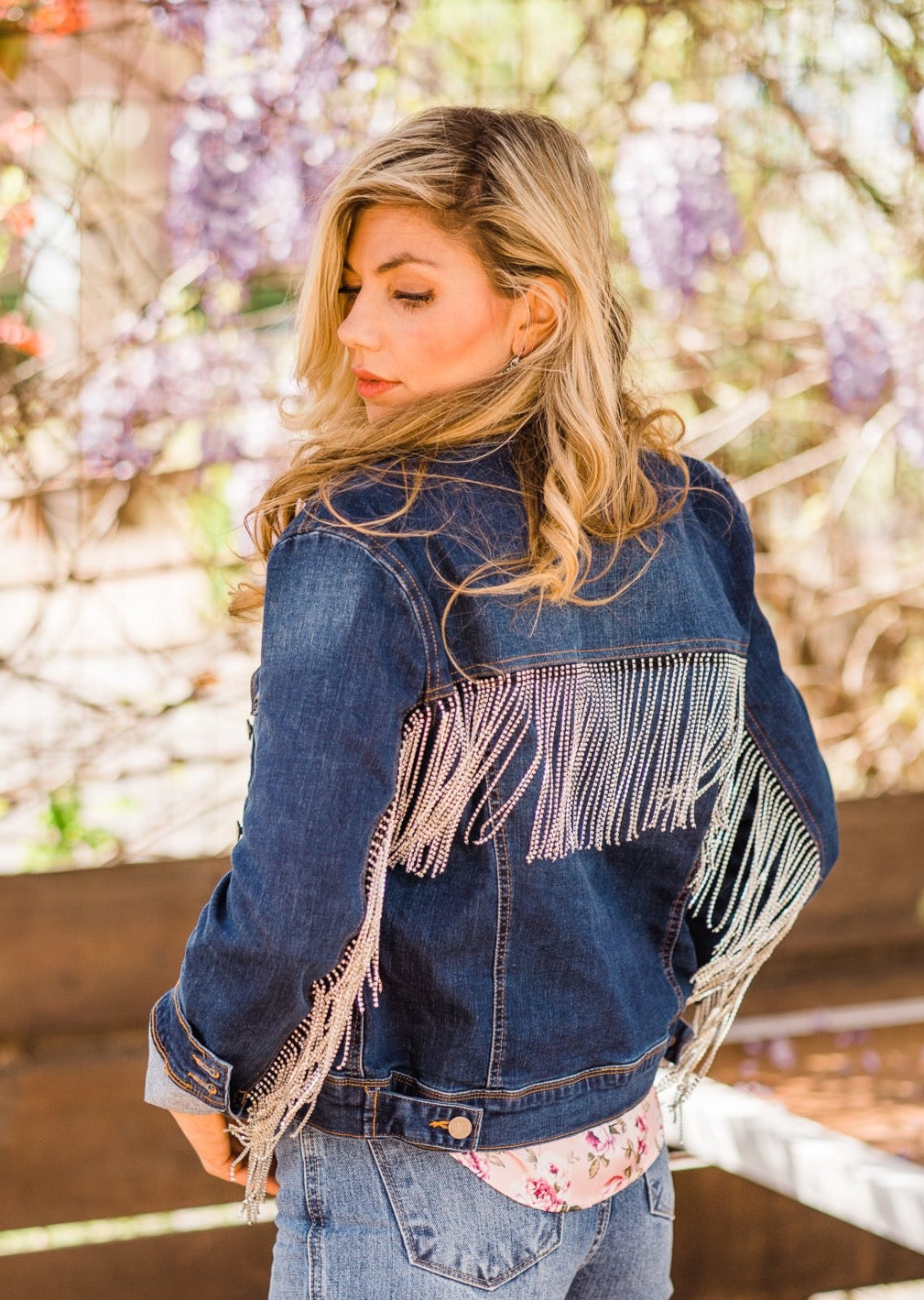 Jacket, Western Cut Denim with Rhinestone Fringe - Style HC792