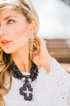 Earrings, Large Hoops in Sterling Silver with Floral Post, SALE!