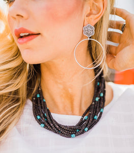Necklace, Lava & Turquoise Beads, Nine Strands, 287B
