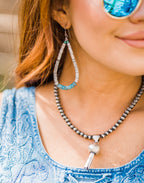 Earrings, Turquoise with Grey and White Shells Heishi Loops, 352F