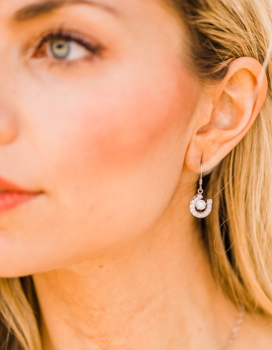Earrings, Horseshoe Dancing Stone Dangles in Sterling Silver