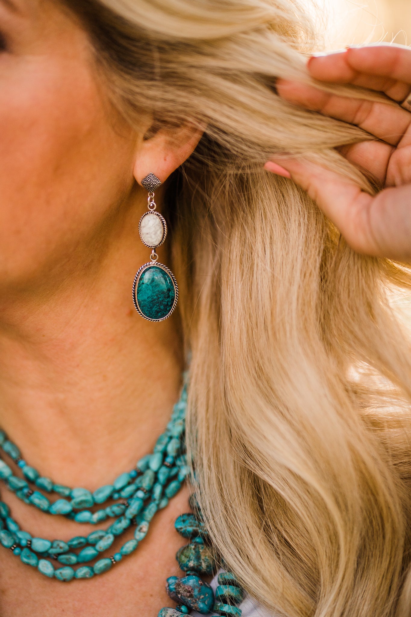 Earrings, Turquoise Ovals in Sterling Silver