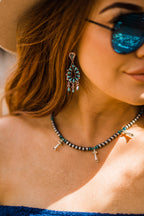 Necklace, Desert Pearl & Turquoise Beads w/ Squash Blossoms 313C