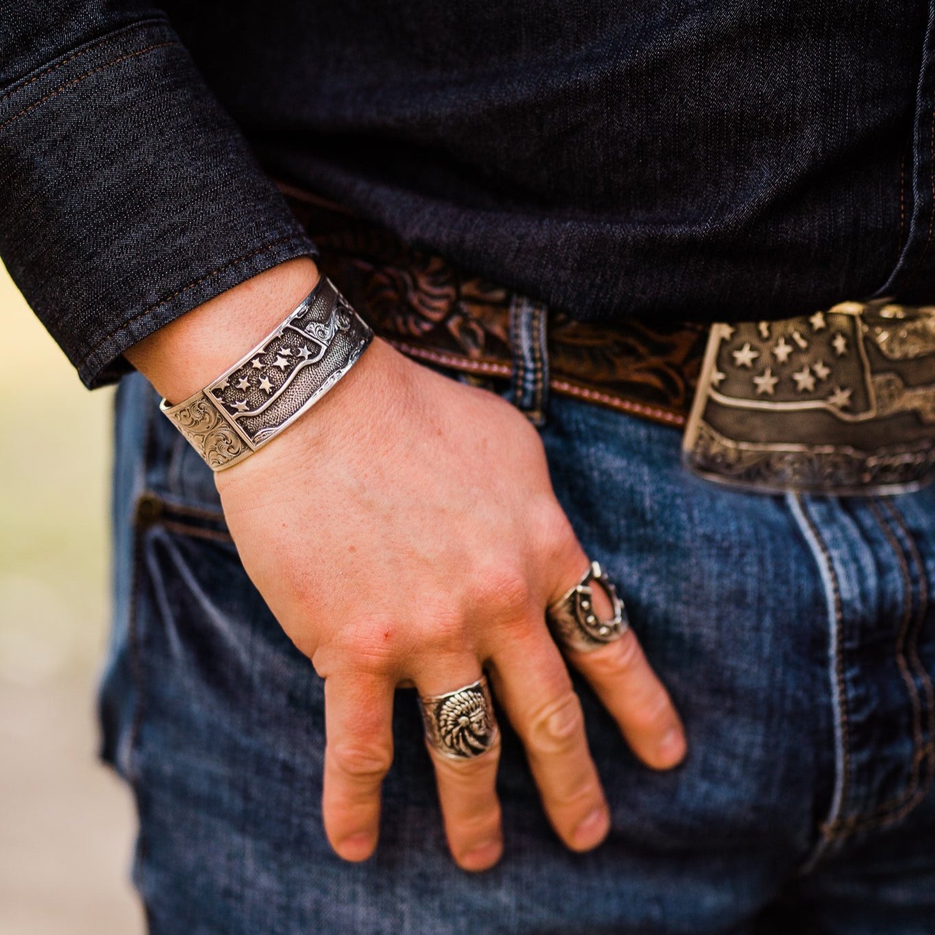 Cuff, American Flag "Old Glory", Hand Engraved Sterling Silver CB-23