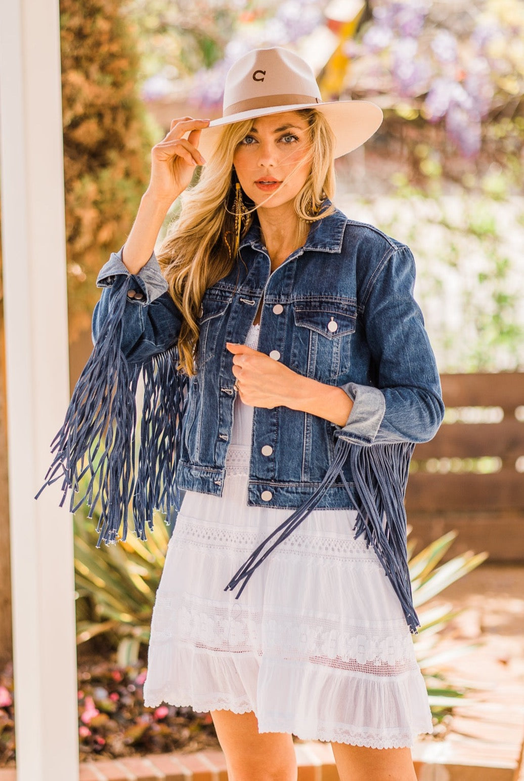 Jacket, Denim Western with Fringe - Style HC711